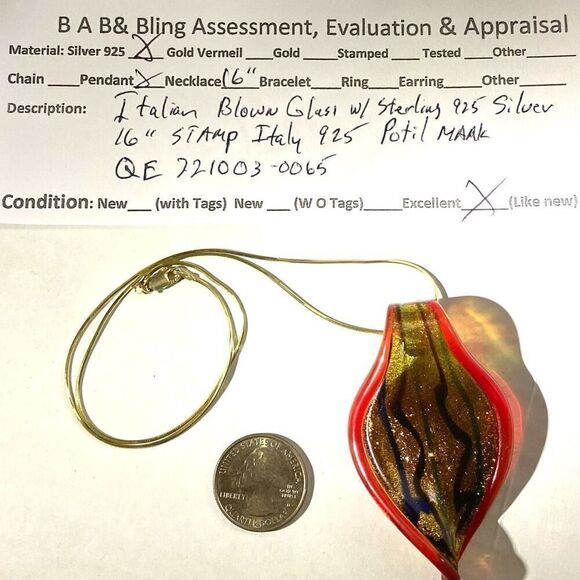 QE# 1 Italian Blown Glass & Sterling 926 Silver - Picture 9 of 9